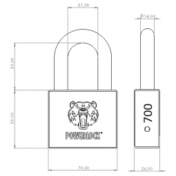 PowerLock PL-700 padlock - Technical drawing