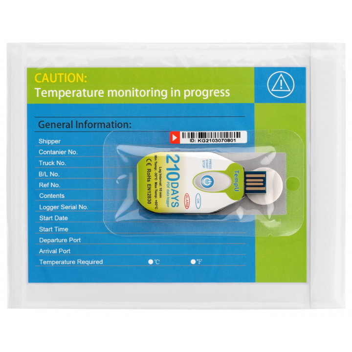 TempU S3 Disposable Temperature Data Logger and shipping bag