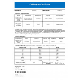 TempU S8b Single-use Data logger for temperature and humidity - Calibration Certificate