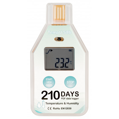 TempU S8b Single-use Data logger for temperature and humidity - Front side