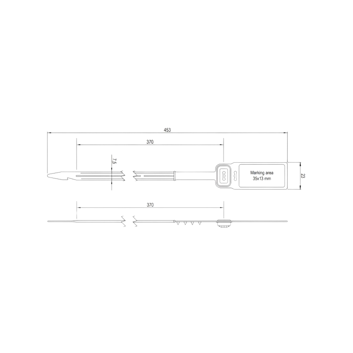 Durchziehplombe UNIVERSAL BAG SEAL mit Zacken - Technische Zeichnung
