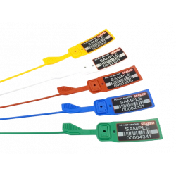 Pull-up seal UNIVERSAL 300 with barcode 128, tear-off device and backside labels