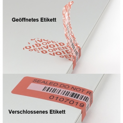 VOID Sicherheits-Etikett mit Rückstand - Geöffnet und verschlossen