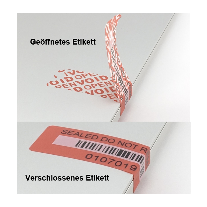 VOID Sicherheits-Etikett mit Rückstand - Geöffnet und verschlossen