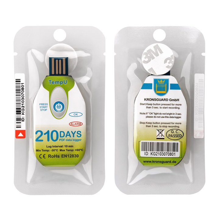TempU S3 Single-use temperature data logger - frontside and backside