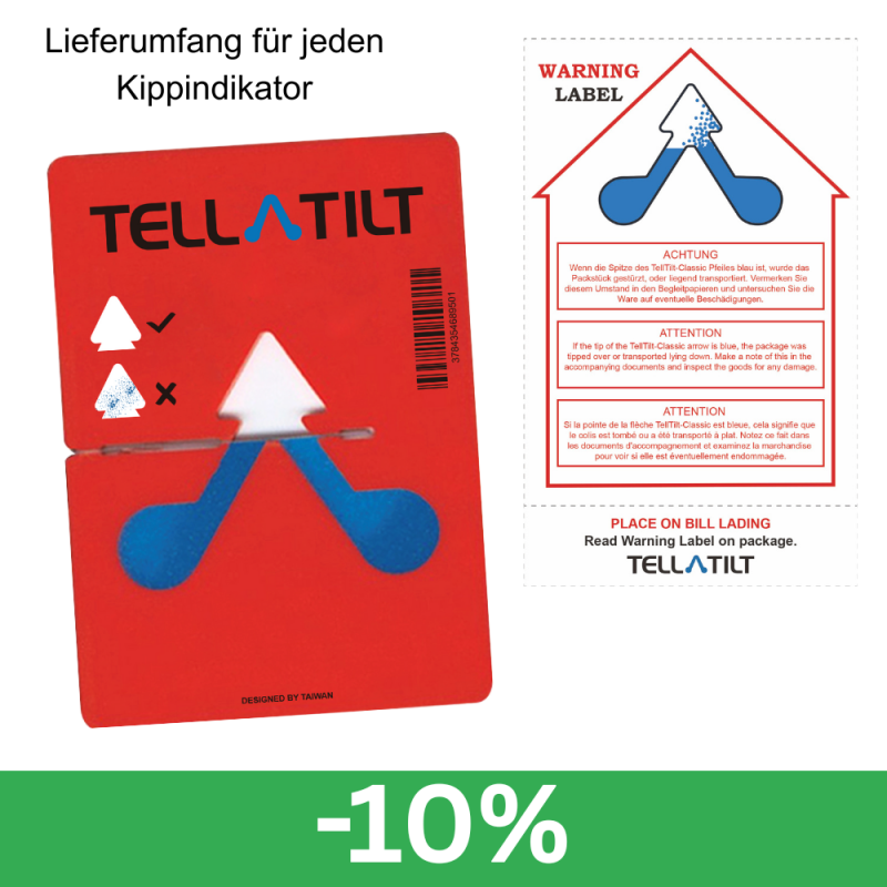 Tilt indicator Tell-A-Tilt included in Delivery Tilt indicator Tell-A-Tilt included in Delivery
